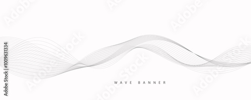 Abstract vector banner with grey wavy lines