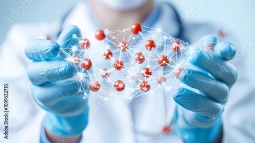 A medical researcher holding a graphene-based drug delivery system, showing targeted delivery of medication inside the human body   Biomedical applications in precision medicine