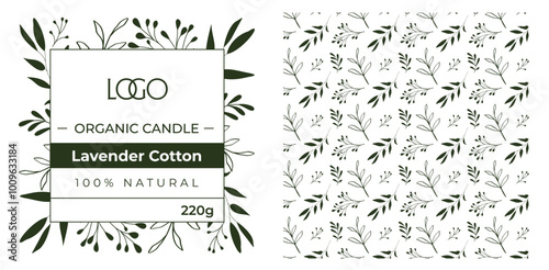 Rótulo, vela, estampa, folhas, natureza, minimalista, layout, ilustração, vetor, marca, adesivo, tag, grafismo, moldura, ornamento, padrão, textura