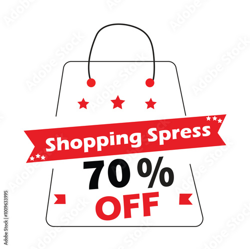 Percentage discount offer sale tags set on shopping bag for shopping spress in red color with stars. Discount sale off tag, 50, 90, 40, 85, 10, 30, 20 ,25 , 25 etc