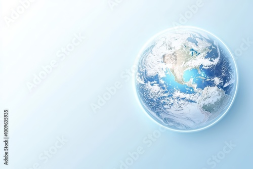 A stunning depiction of Earth on a soft blue background, showcasing our planet's beauty and fragility. Perfect for environmental themes.