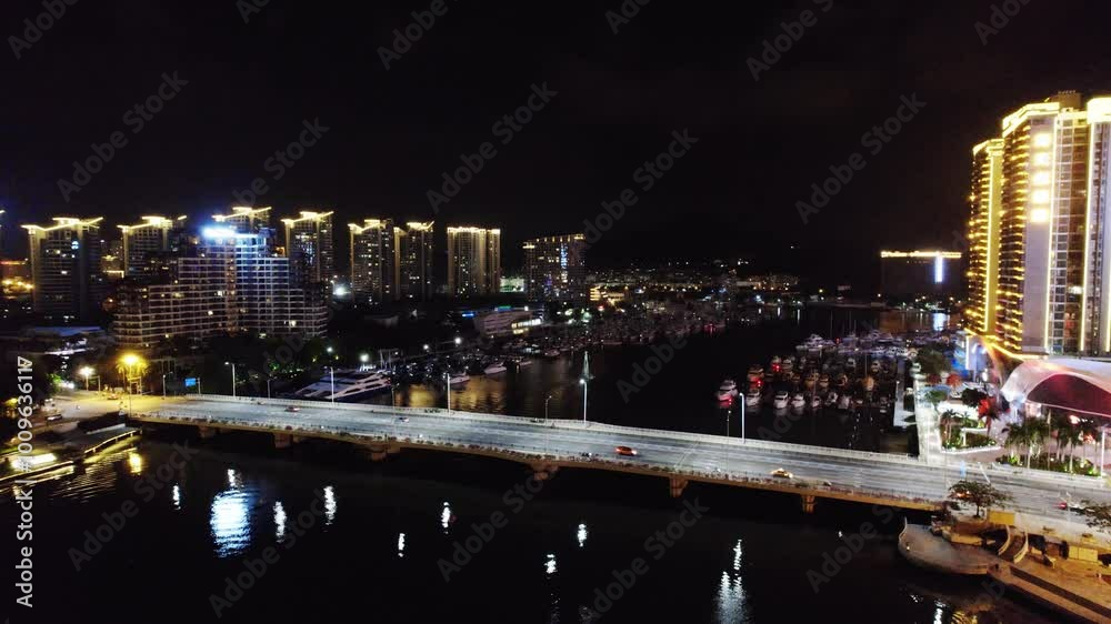 Atmospheric Hainan Sanya Bridge Harbor City Night Light Show 4K Aerial Photography Atmospheric Hainan Sanya Bridge Harbor City Night Light Show 4K Aerial Photography