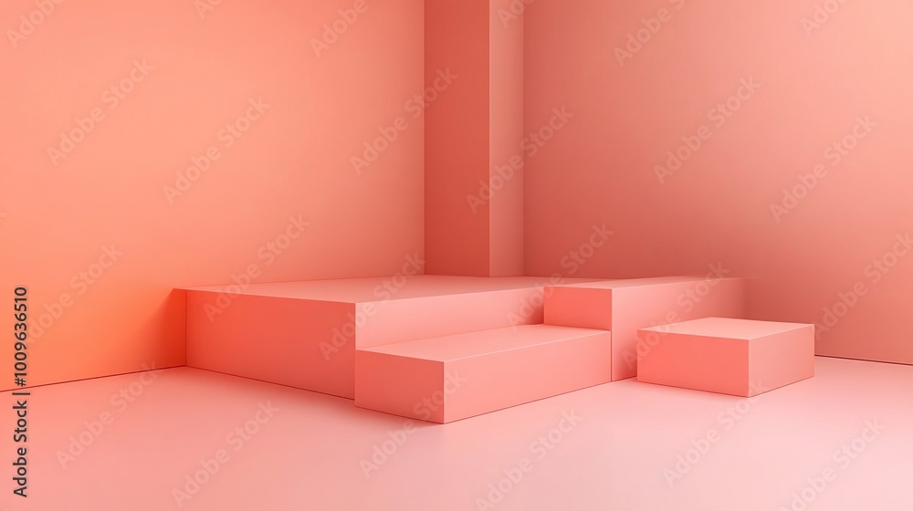 A spacious studio adorned in pastel pink, featuring geometric structures and clean lines, perfect for artistic creations or stylish photo shoots in a serene environment A spacious studio adorned in pastel pink, featuring geometric structures and clean lines, perfect for artistic creations or stylish photo shoots in a serene environment