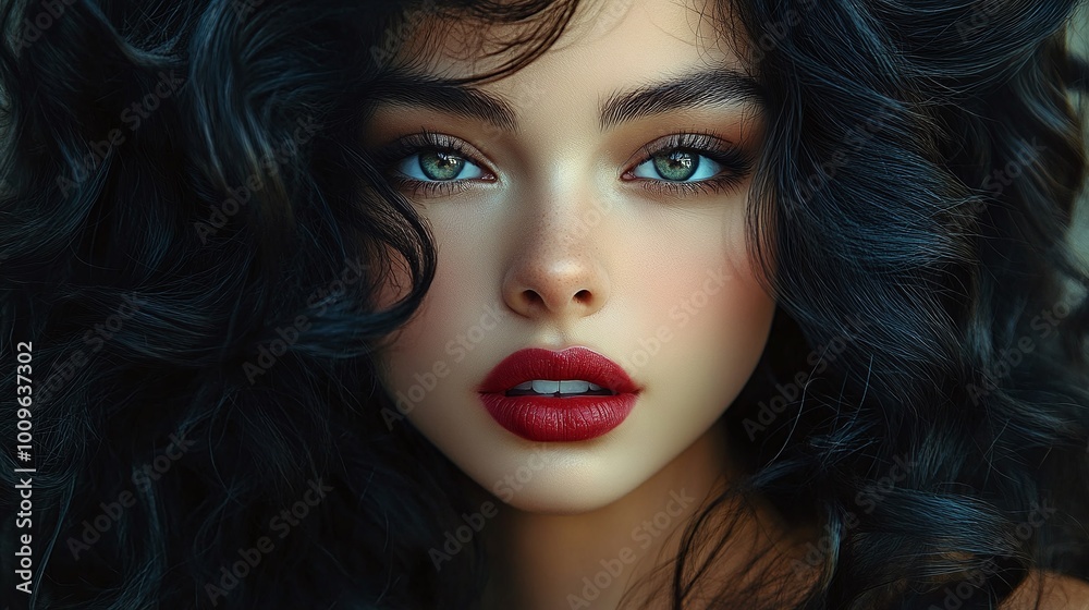 Fototapeta premium beautifully styled brunette with traditional makeup and curled hair creating a stunning classic portrait of feminine beauty