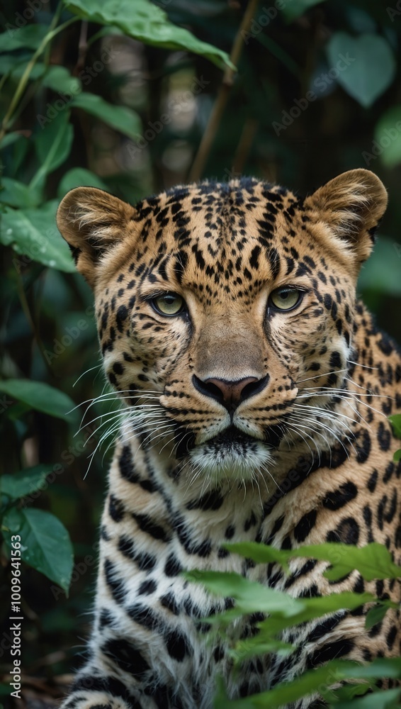 Fototapeta premium Tiger Sitting in Jungle Facing Forward with Focused Gaze
