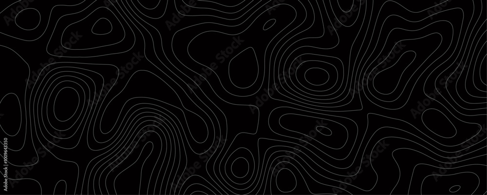 Black Topography Banner A Vertical Map Design with Wavy Lines and Contoured Relief for Social Media Covers and Story Templates
