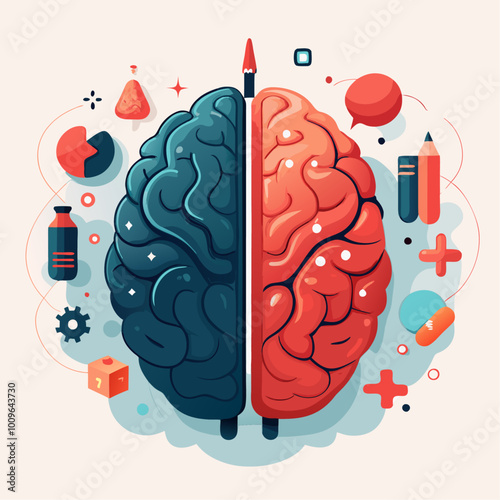 Brain sides concept illustration on a isolated white background (5) photo