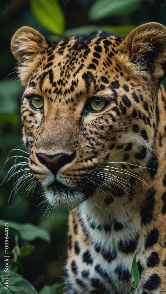 Naklejka premium Close-up of graceful leopard in jungle setting