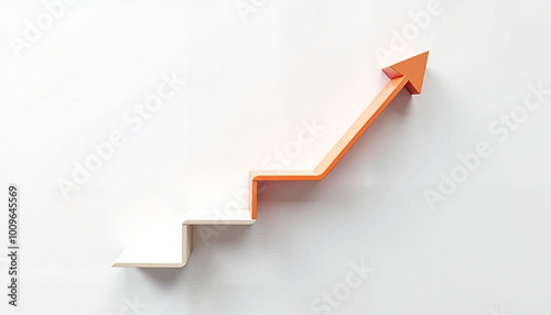 Orange arrow on stairs concept against white background