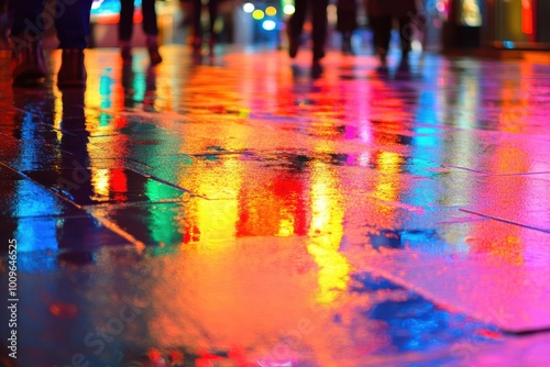 Wallpaper Mural Vibrant Neon Lights on Rainy Urban Street Torontodigital.ca