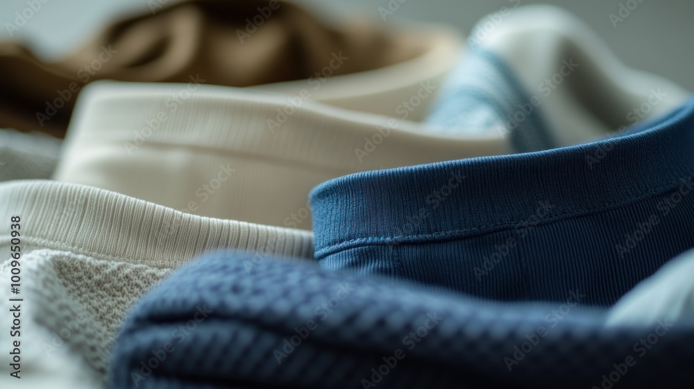 Close-up of sweaters in various colors folded neatly Close-up of sweaters in various colors folded neatly