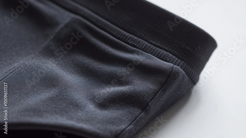 Close-up of black fabric with visible seam stitch lines. photo