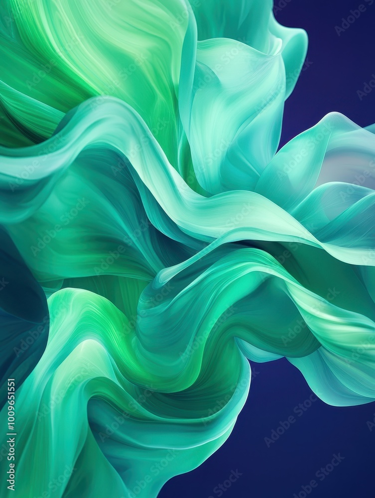 Vibrant Fluid Forms in Green and Blue Tones