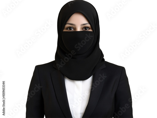 a woman wearing a black head scarf photo