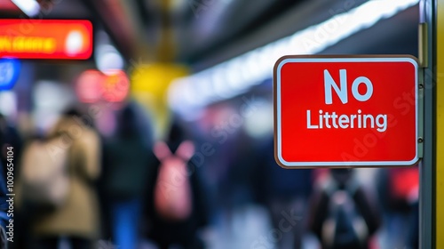Wallpaper Mural A "No Littering" sign in a busy public space, promoting cleanliness and environmental awareness. Torontodigital.ca