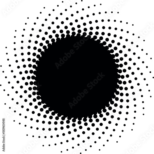 Halftone circle. Black empty frame. Abstract dot art