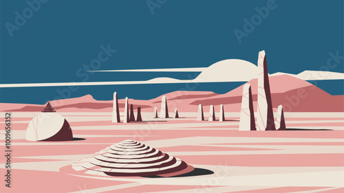 Surreal magnesium-rich desert landscape with salt flats and strange formations.