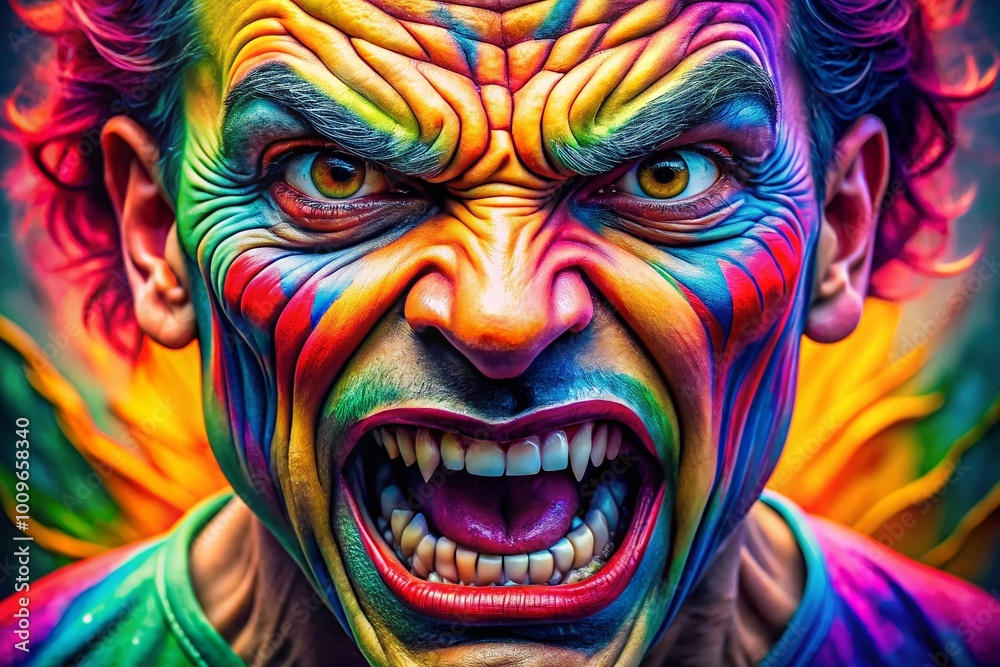 Cartoon Style Angry Face Expression with Bold Colors and Exaggerated Features for Creative Use