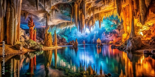 Cavernicola exploring a natural cave, showcasing the beauty of stalactites and stalagmites formations