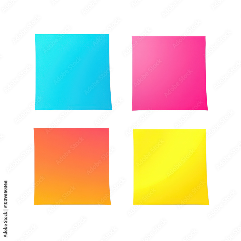 Colorful sticky notes arranged in a vibrant display on a white isolated background. transparent background. Colorful sticky notes arranged in a vibrant display on a white isolated background. transparent background.