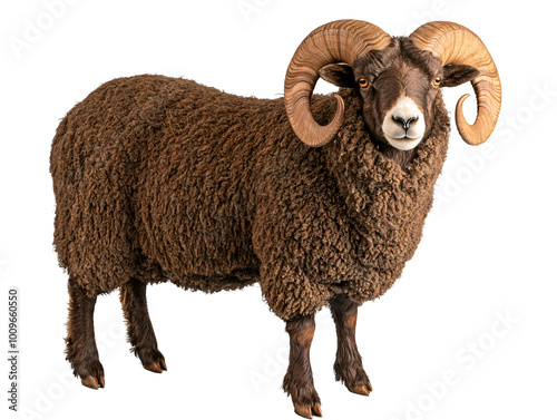 a brown ram with horns photo