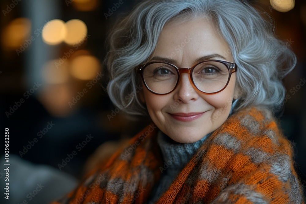 a woman with glasses and a scarf. a woman with glasses and a scarf.