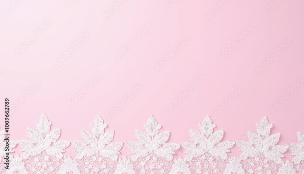 Delicate white lace on a pastel pink background with copy space Delicate white lace on a pastel pink background with copy space