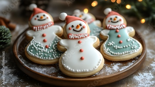 Festively decorated Christmas cookies with bright frosting and cute snowman designs, ready for holiday celebrations.