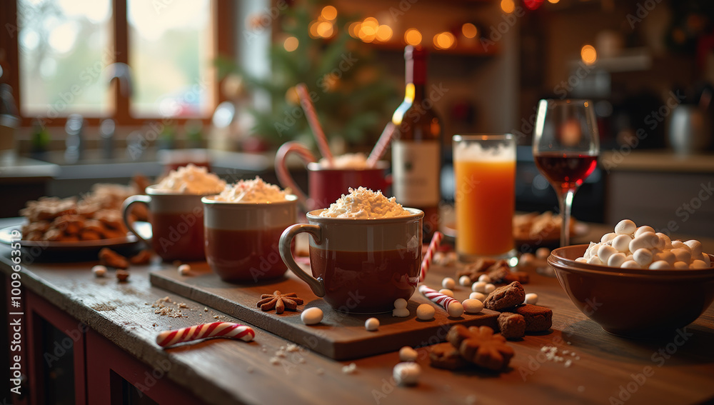 Cozy Holiday Kitchen With Warm Drinks and Festive Treats in the Evening Cozy Holiday Kitchen With Warm Drinks and Festive Treats in the Evening