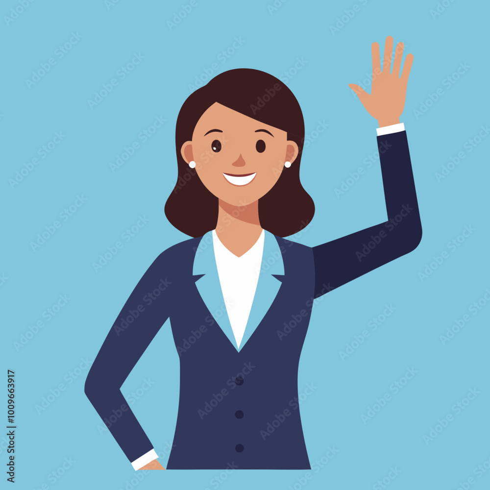 Stylish Young Professional Woman Waving in Vector Art for Modern Business Themes
Stylish Young Professional Woman Waving in Vector Art for Modern Business Themes