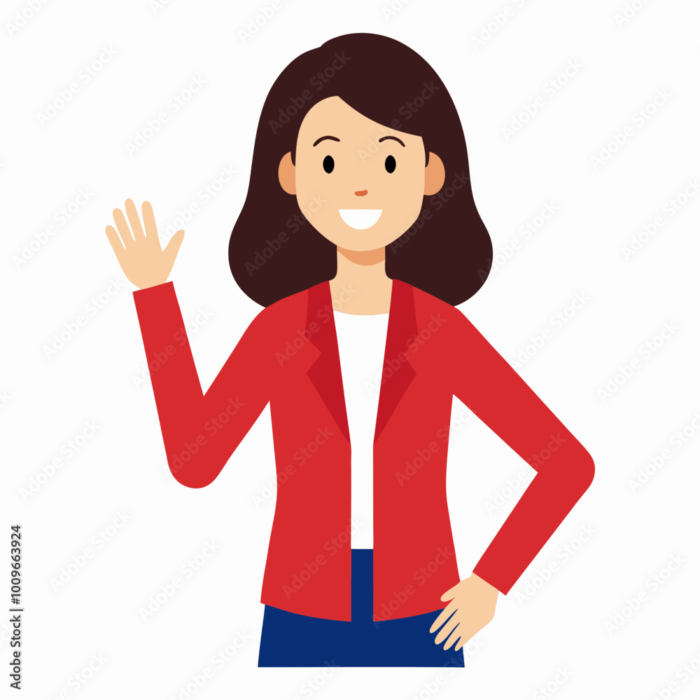 Vector Artwork of Young Woman Standing and Waving Perfect for Career Growth Themes
Vector Artwork of Young Woman Standing and Waving Perfect for Career Growth Themes