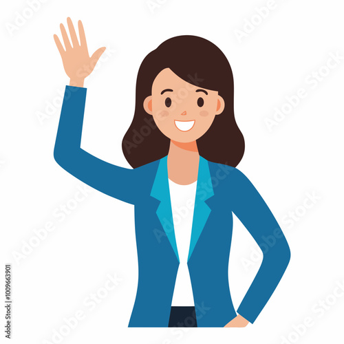 Vector Illustration of Young Woman in Professional Attire Waving with Confidence 