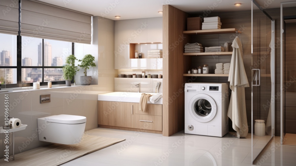 modern bathroom room with toilet and washing machine modern bathroom room with toilet and washing machine