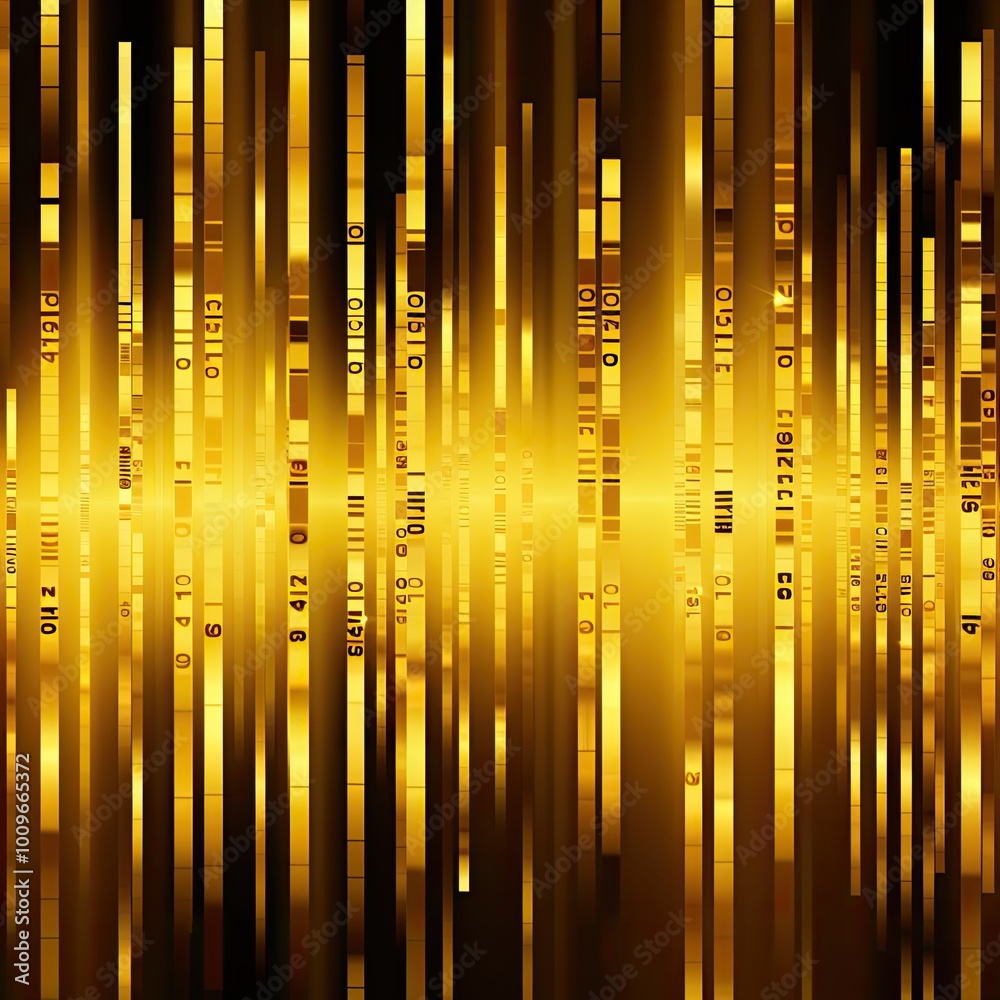 Golden barcode on dark background, close up Golden barcode on dark background, close up