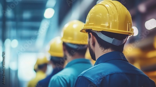 Engineers in Hard Hats Inside a Factory Environment