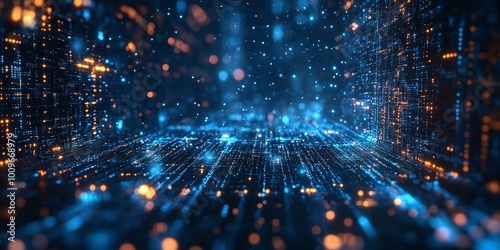 advanced digital padlock for quantum computing system on a dark blue optics background representing cybersecurity technology and encryption for secure virtual environments and data safety