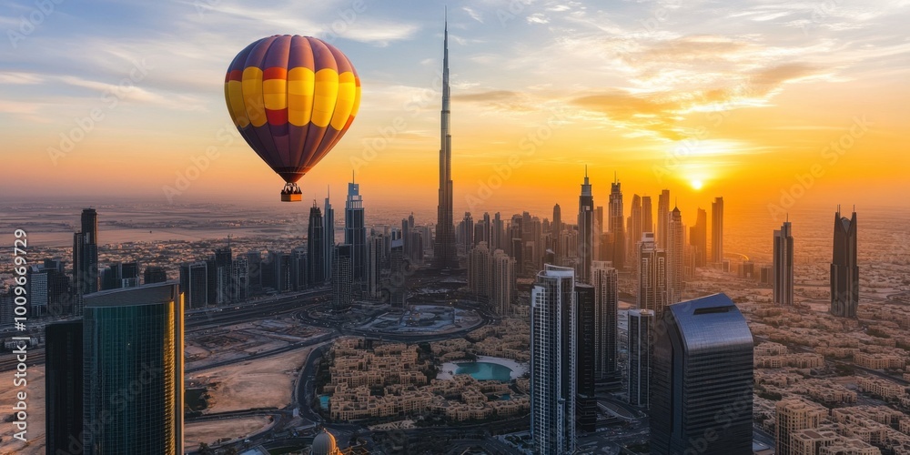 Obraz premium a hot air balloon flying over a city