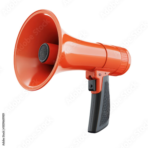 Orange megaphone on a white isolate background, conveying messaging and communication themes. transparent background. photo