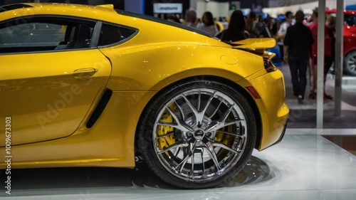 Yellow sports car standing out at a car show with its powerful design