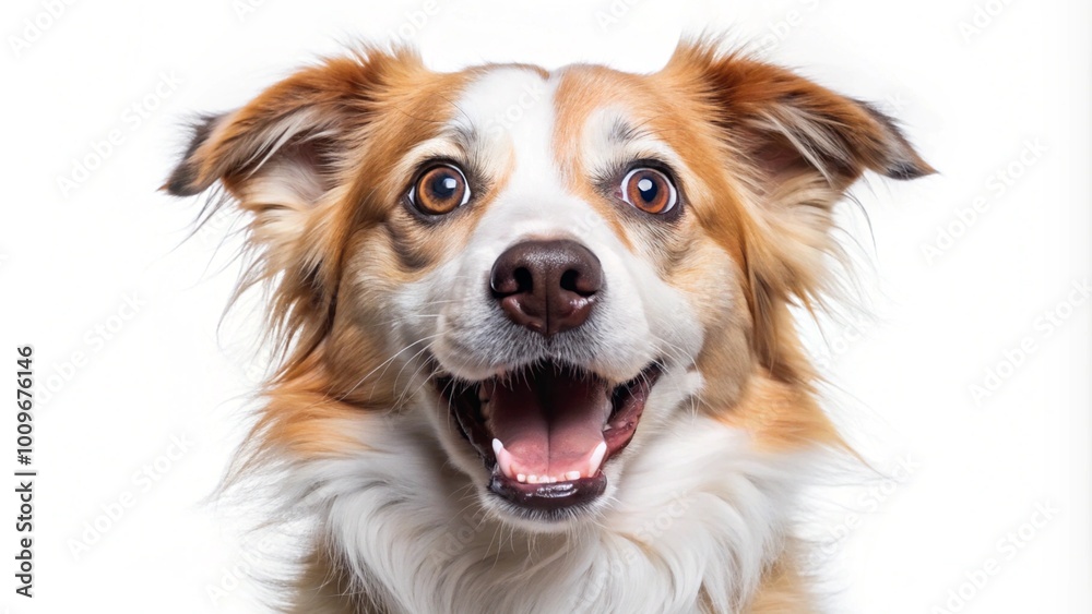 An amazed and surprised dog portrait on white background. An amazed and surprised dog portrait on white background.
