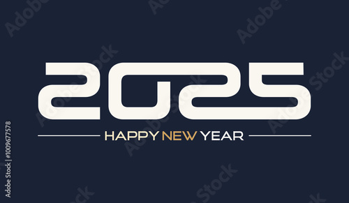Happy new year 2025, text design, white numbers on a dark blue background. Retro style