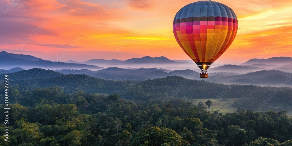 Fototapeta premium a hot air balloon flying over a forest