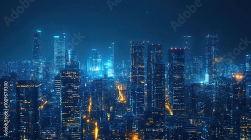 Wallpaper Mural A night cityscape background with glowing city lights and skyscrapers. Generative AI. Torontodigital.ca