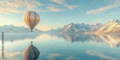Fototapeta Naklejka Na Ścianę i Meble -  a hot air balloon floating in a lake
