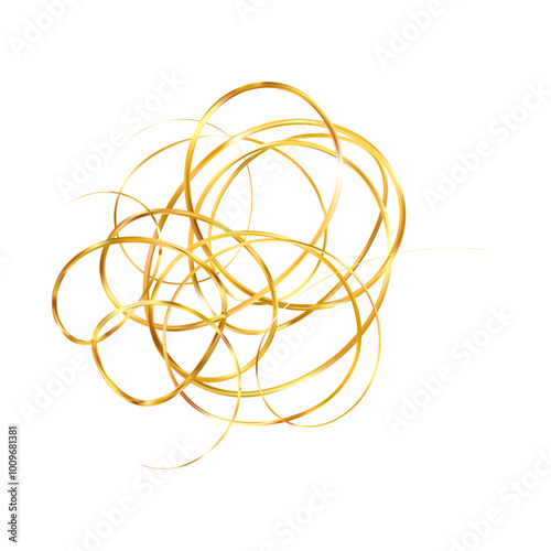 Golden doodle abstract line. Hand drawn curly swishes