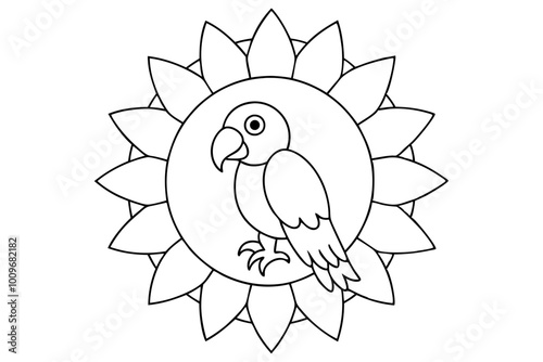bird with flower line art logo icon vector illustration