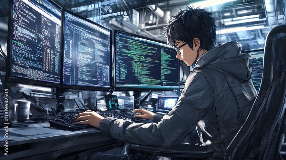 Fototapeta premium Anime Hacker Boy