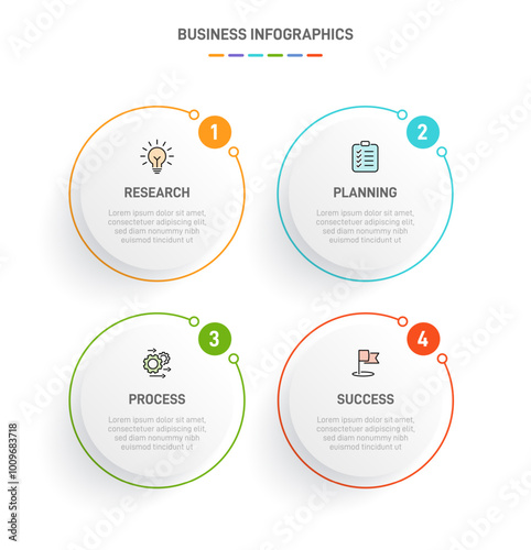 4 clean infographic design shaped elements template, symbolizing the four stages of business strategy and progression. Progress bar or timeline. Vector for presentation, web site or app.