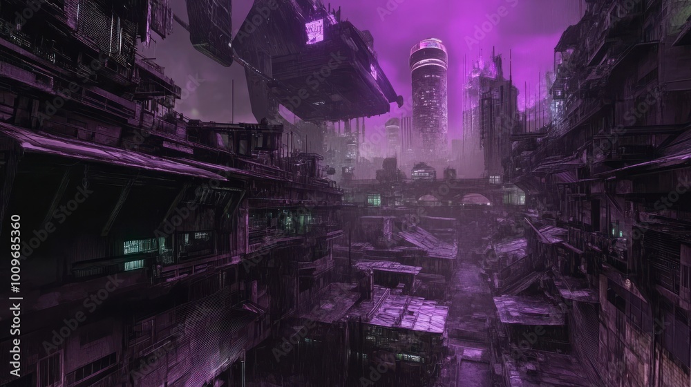 Fototapeta premium advanced city background with purple color cyberpunk concept