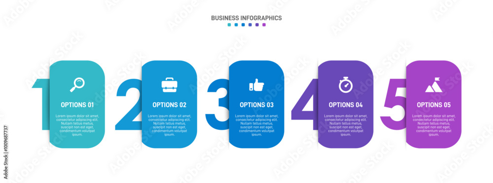 5 Step Progression Rrows Horizontal progress bar featuring 5 arrow-shaped elements, symbolizing ...